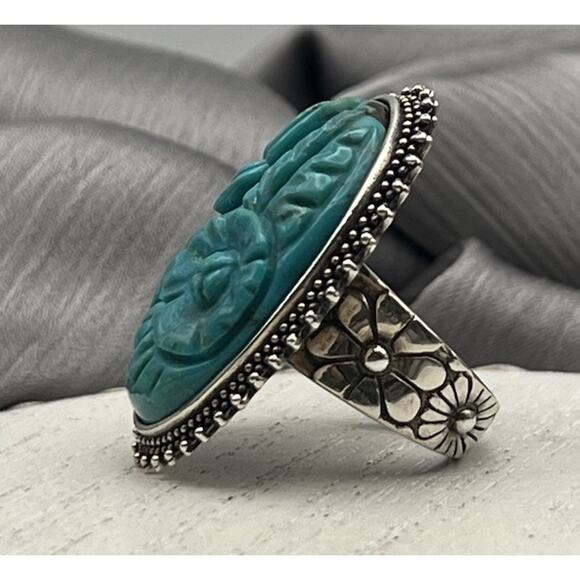 VTG AKR Amy Kahn Russell 925 Carved Turquoise Ring 16.36G / Sz 7 - Picture 3 of 7